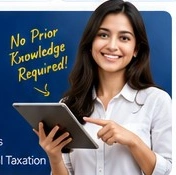 Learner holding a tablet — no prior knowledge required